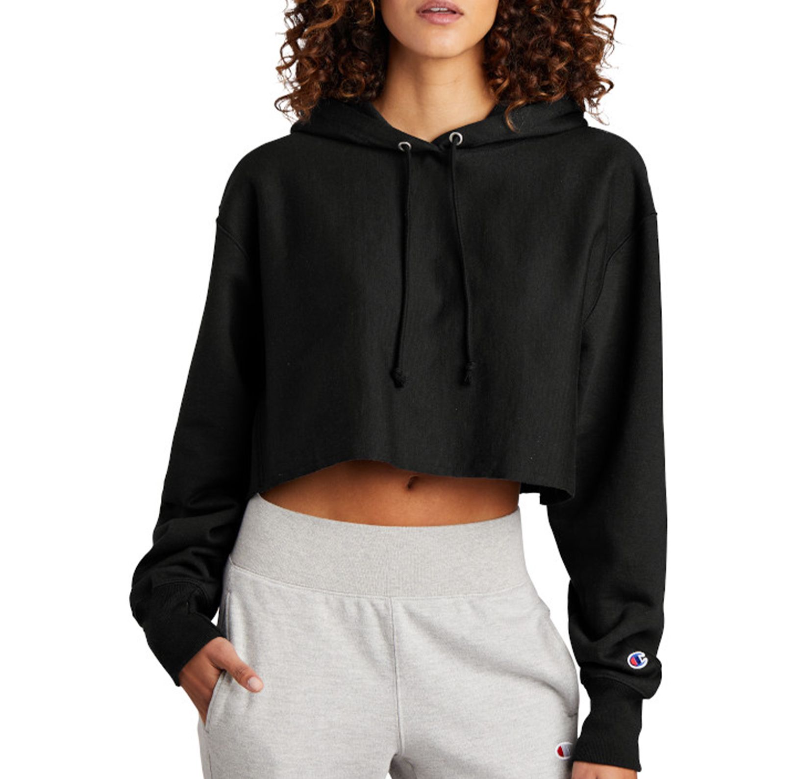 Black champion cropped hoodie new arrivals