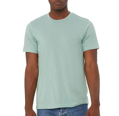 Swag.com Unisex Triblend Crew T-Shirt shown in dusty blue on a male model
