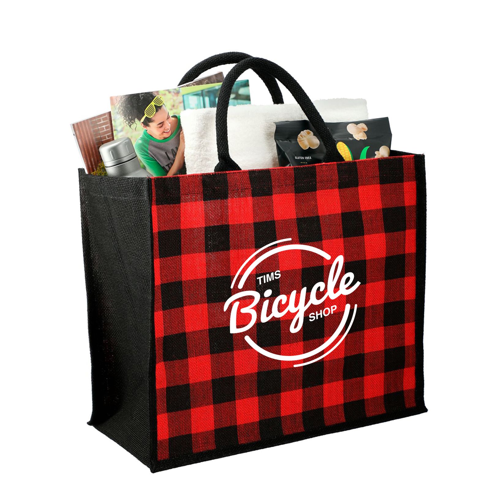 Buffalo Plaid Printed Jute Tote