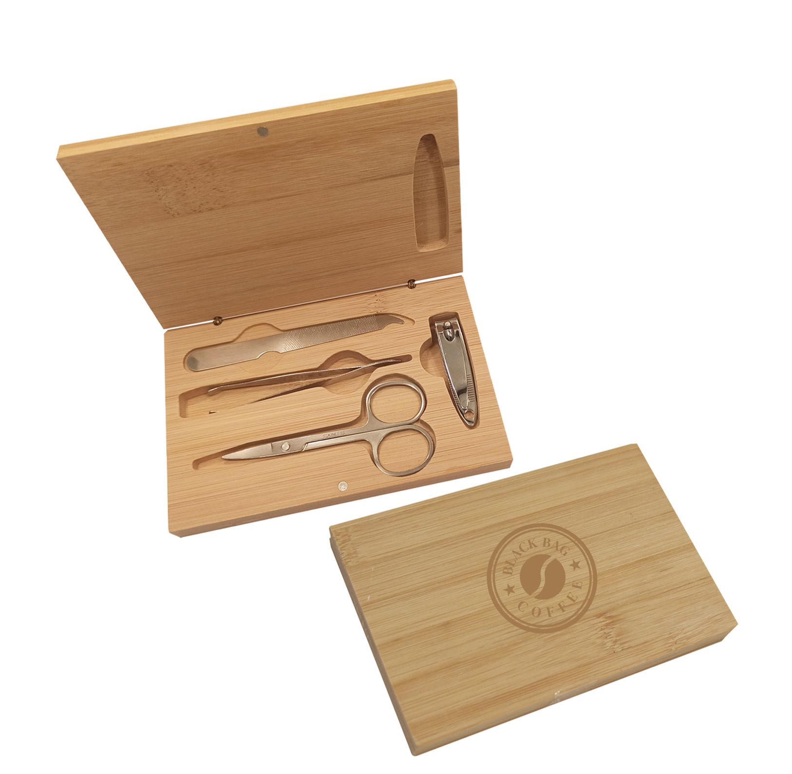 4 Piece Manicure Set In Bamboo Case